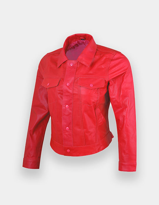 Women's Leather Trucker Jacket Classic Western Casual Denim Jeans Jacket, Chaqueta de cuero estilo camionero.